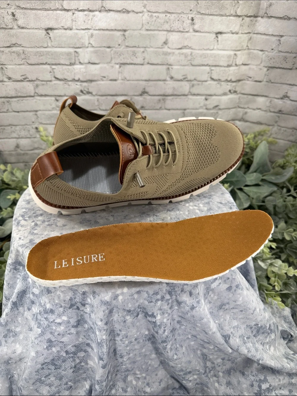 LEISURE “Wear Breeze” Taupe Stretch-Knit Ultra Light Casual Oxfords Mens 7.5M